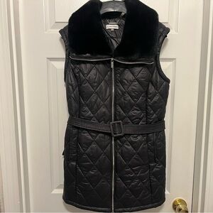 Women's Quilted Faux-Fur Collar Vest